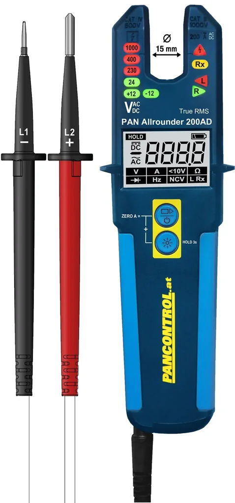 Strom- und Spannungsprüfer mit LED/LCD Anzeige, bis 1500V DC, bis 1000V AC, bis 200A AC/DC
