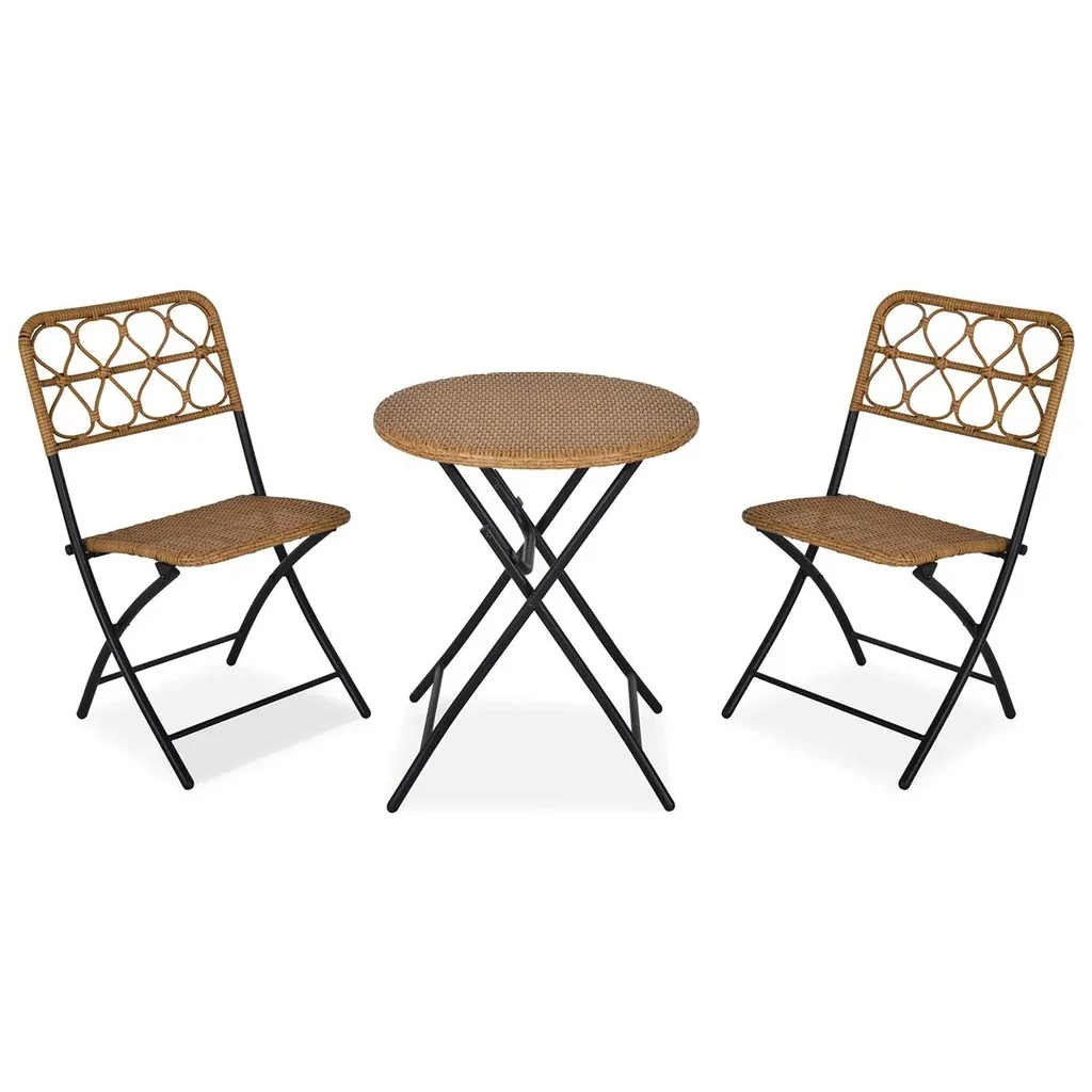 3 tlg. Polyrattan Sitzgruppe Bistroset Balkonset Garnitur 2 Stühlen + Tisch Klappbar Garten Natur