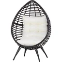 Rattansessel in Tropfenform, Gartensessel mit Sitzkissen, Erhöhter Rattanstuhl, Stahl, Braun, 101 x 89 x 156 cm