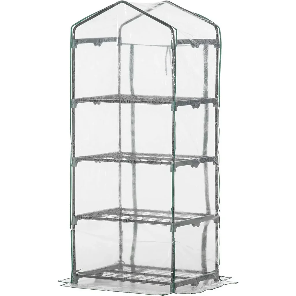 Folien Gewächshaus Treibhaus Tomatenhaus Pflanzenhaus Frühbeet 4 Regalfächer Transparent 70 x 50 x 160 cm