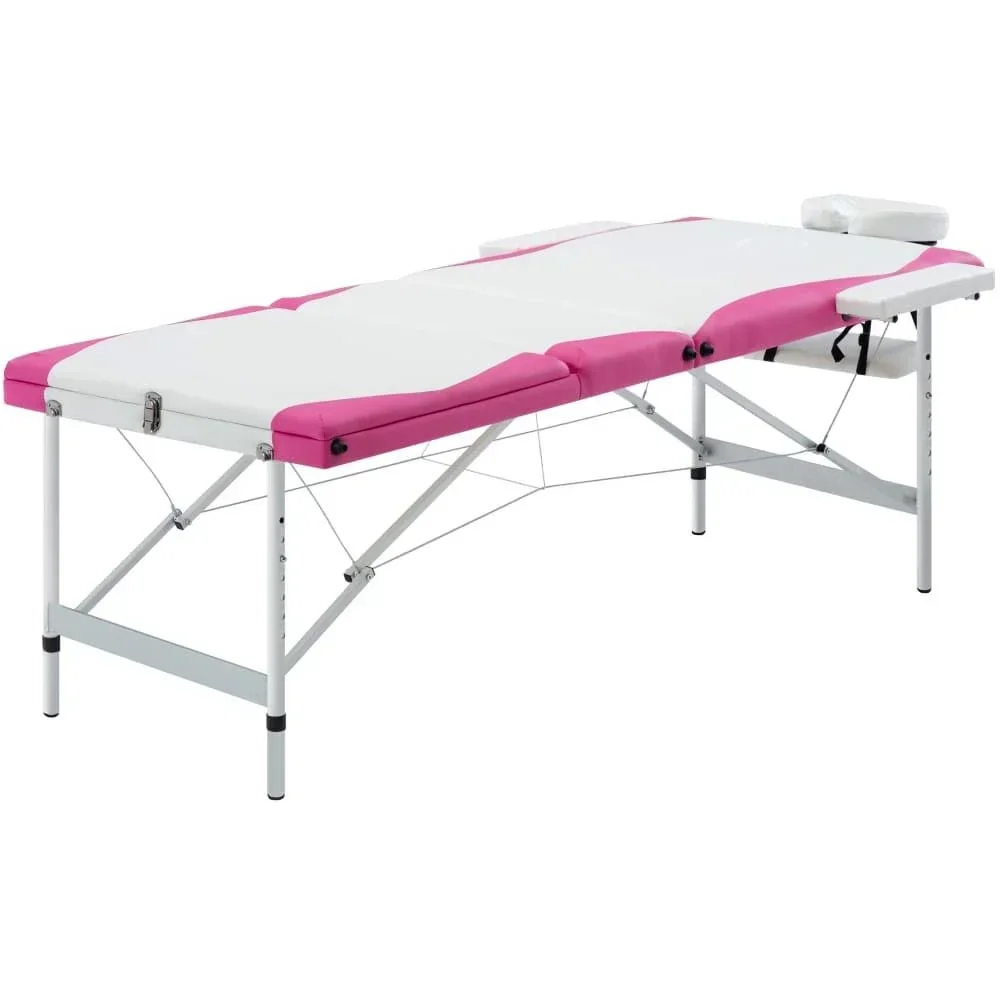 Klappbarer Massagetisch mit 3 Zonen Aluminium weiß und rosa
