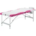 Klappbarer Massagetisch mit 3 Zonen Aluminium weiß und rosa
