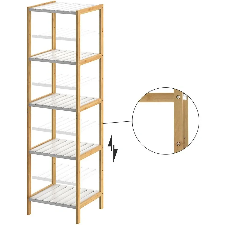 Schrank mit 5 Einlegeböden - Bambus weiß - 140x33x34 cm