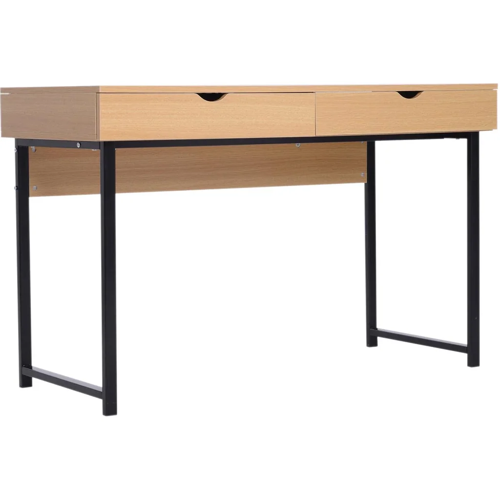 Schreibtisch PC-Tisch Computertisch mit 2 Schubladen Holz + Metall Natur 120 x 52 x 76,2 cm