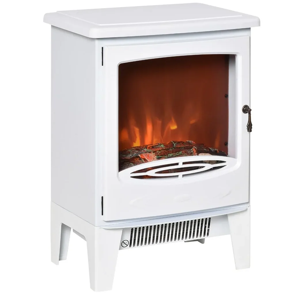 LED Elektrokamin Standkamin Kaminofen mit Flammeneffekt 900/1800W Metall ABS-Kunststoff Glas Weiß 39 x 26 x 54,8 cm
