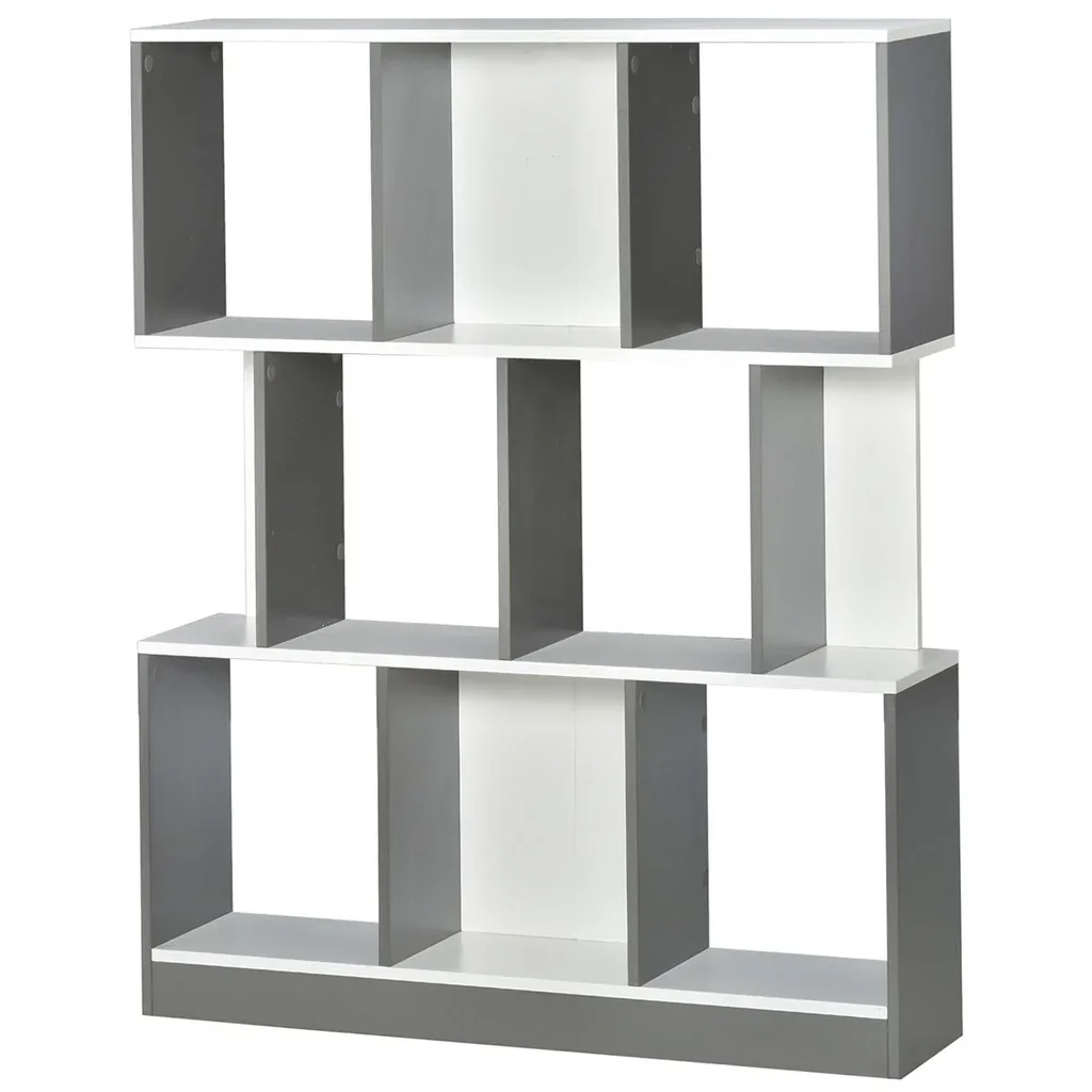 Bücherregal Standregal Büroregal Aktenregal für Büro Wohnzimmer Arbeitszimmer Spanplatte Grau+Weiß 100 x 24 x 124 cm