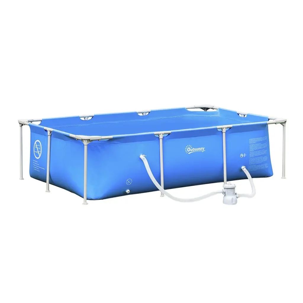 Rahmenpool mit Schlauch Draht Swimmingpool Schwimmbad Ablassventil für sauberen Wasser 1000D PVC Stahl Blau 252 x 152 x