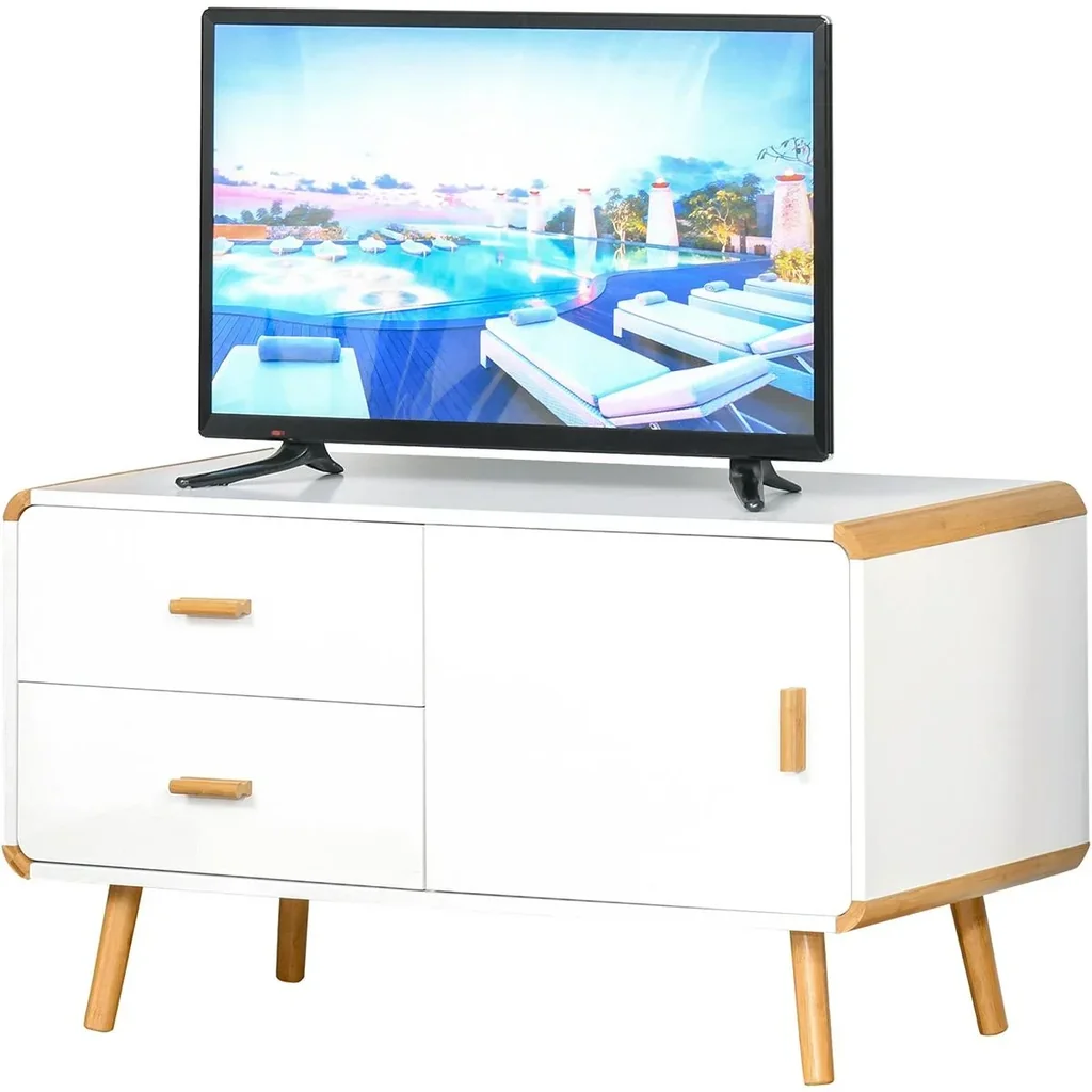 TV Schrank mit 2 Schubladen und 1 Fach Weiß+Natur