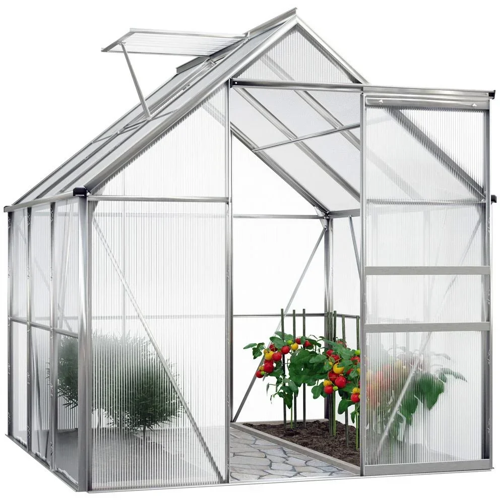 Aluminium-Gewächshaus 5,85m³ mit Fenstern und Regenrinne M4