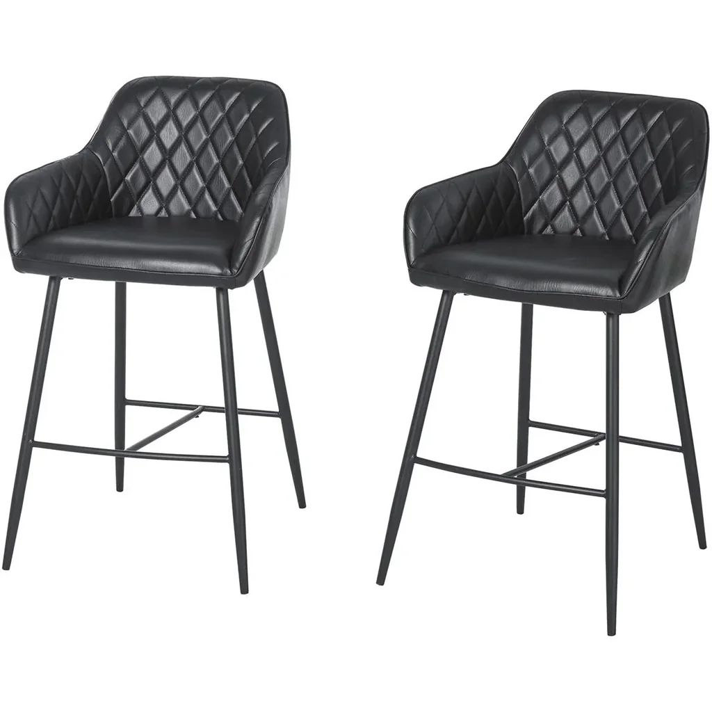 Barhocker 2er-Set mit Fußstütze und Rückenlehne Schwarz