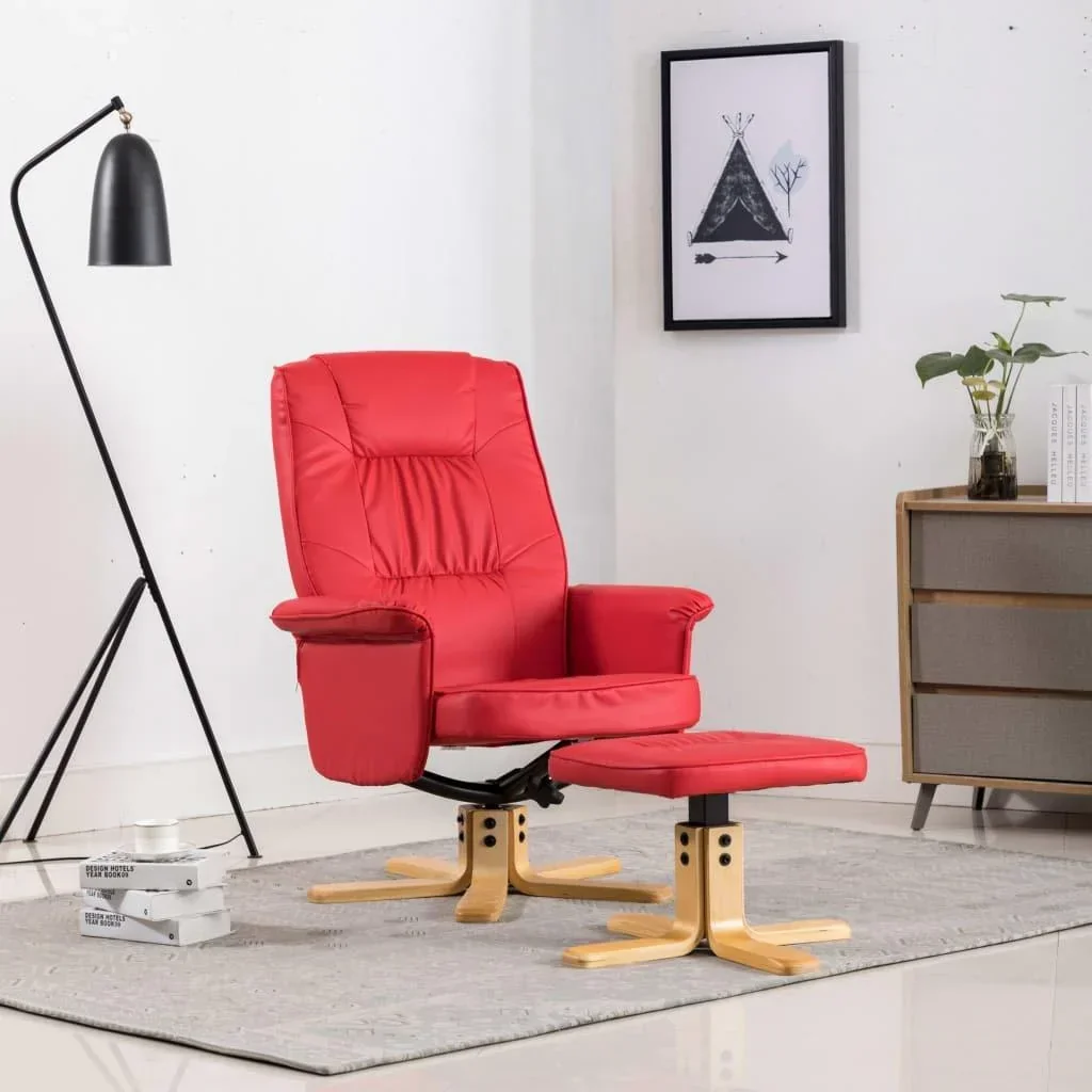 Sessel mit Fußhocker Kunstleder rot