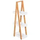 Badregal, 3 Ebenen Treppenregal, Leiterregal, Badezimmer, Bambus, Weiß, 30 x 18 x 81 cm