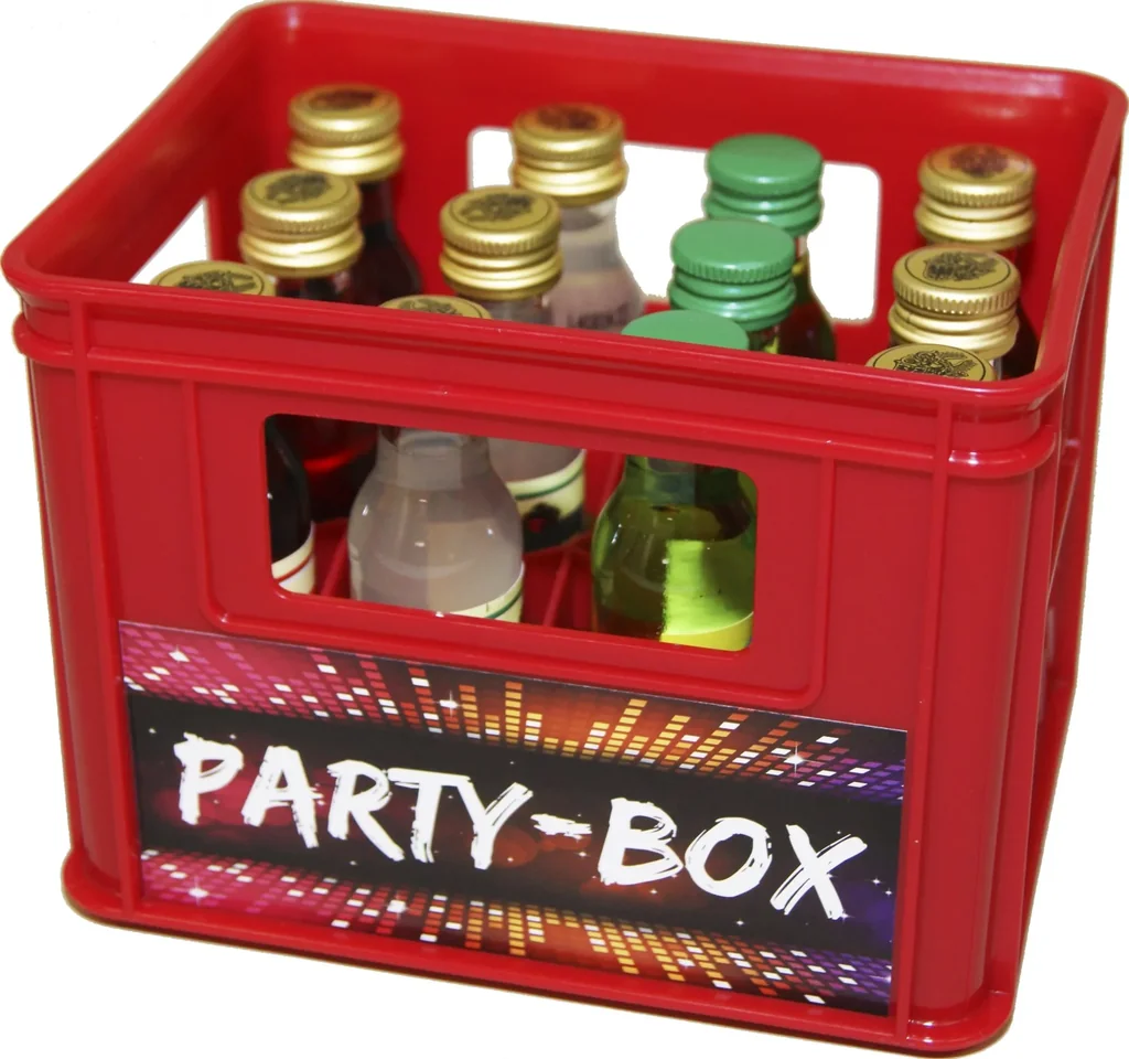 Party-Kiste mit 12 Likör-Minis „Oans, zwoa, g-suffa!“, Rot