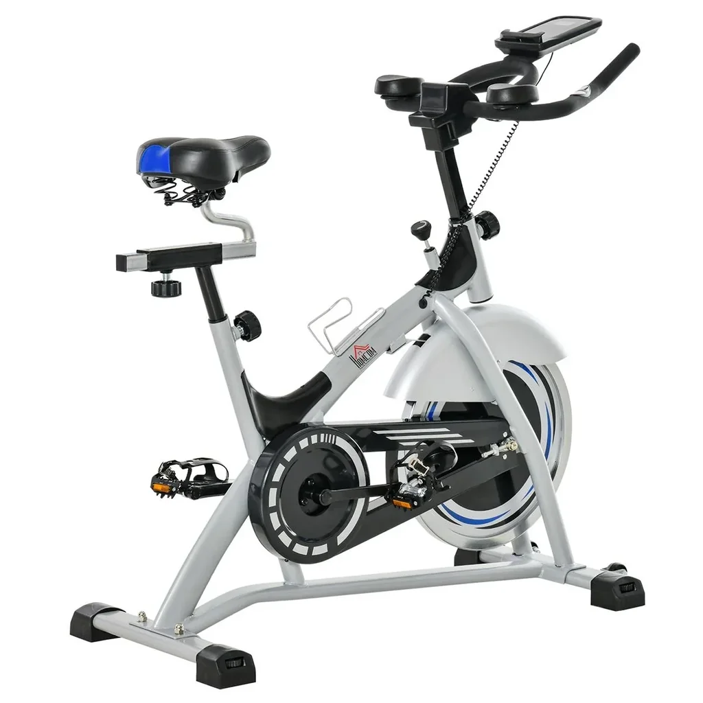 Ergometer Heimtrainer Fahrradtrainer mit Display Metall ABS Silber+Schwarz 124 x 50 x 111 cm Stufenloser LCD-Display