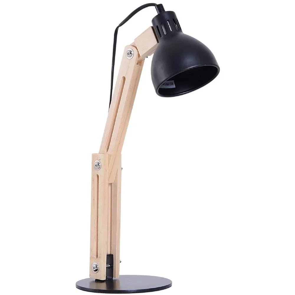 Tischleuchte Schreibtischlampe verstellbar Leselampe Büro Metall + Holz schwarz 26 x 15 x 41 cm