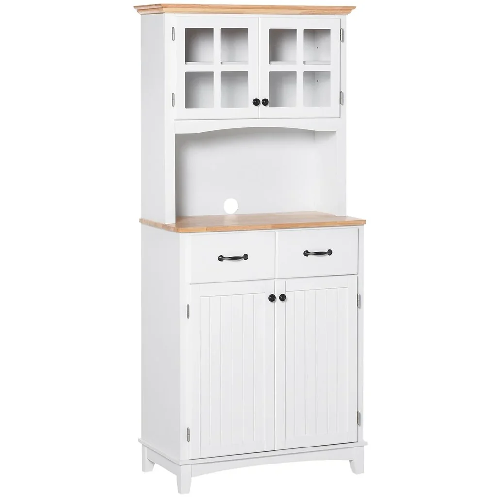 Küchenschrank mit 2 Schubladen, Hochschrank mit verstellbaren Ablagen, Kommode, MDF, Gummiholz, 74 x 40 x 172 cm