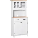 Küchenschrank mit 2 Schubladen, Hochschrank mit verstellbaren Ablagen, Kommode, MDF, Gummiholz, 74 x 40 x 172 cm