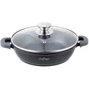 Cheffinger Schmortopf / Niedriger Kochtopf - Marmorbeschichtung - mit abnehmbaren Silikongriffen - Edelstahl - 32 cm