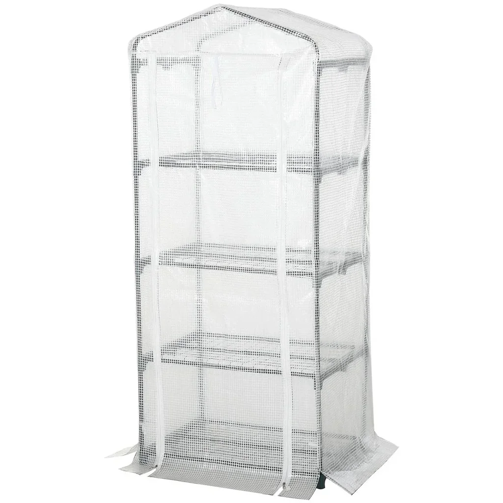 Folien Gewächshaus Treibhaus Tomatenhaus Pflanzenhaus Frühbeet 4 Regalfächer Weiß 70 x 50 x 160 cm