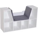 Bücherschrank Bücherregal mit Sitzkissen Standregal Regal mit Sitzbank Holz Leinen Weiß 102 x 30 x 61cm