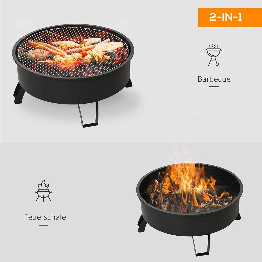 2-in-1 Feuerschale mit Grillrost schwarz