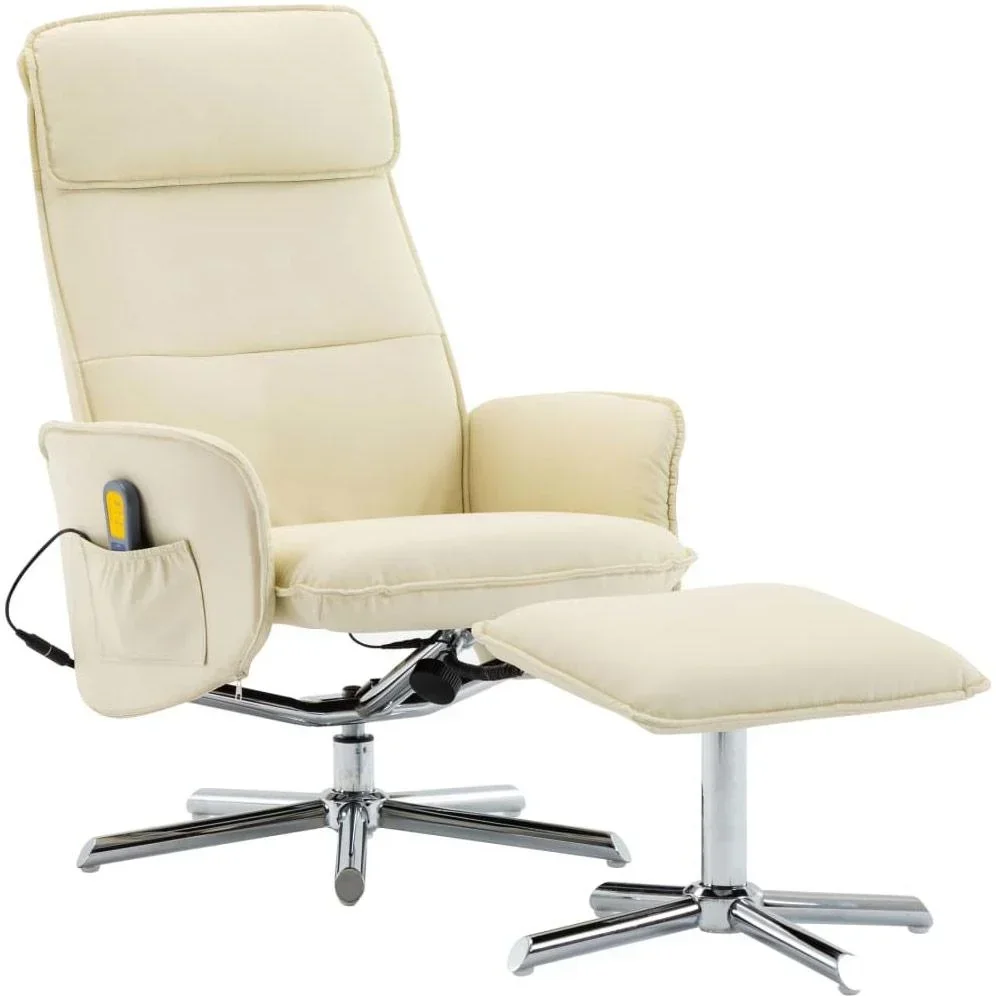 Massagesessel verstellbar mit Fußhocker Kunstleder creme