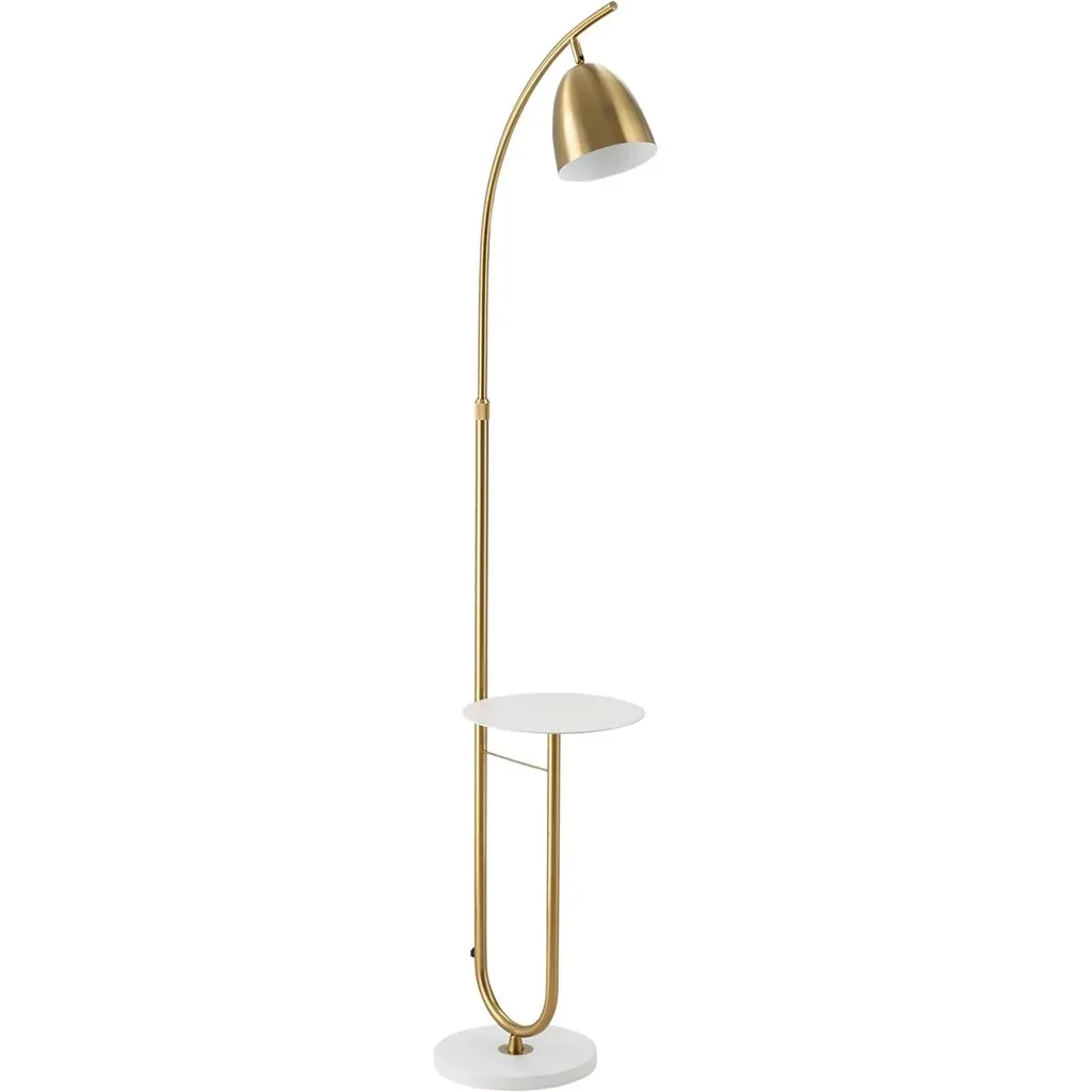 Stehlampe Standleuchte mit Desktop Netzkabel mit Fußschalter für Wohnzimmer Schlafzimmer Büro Metall Gold+Weiß 30 x 44 x