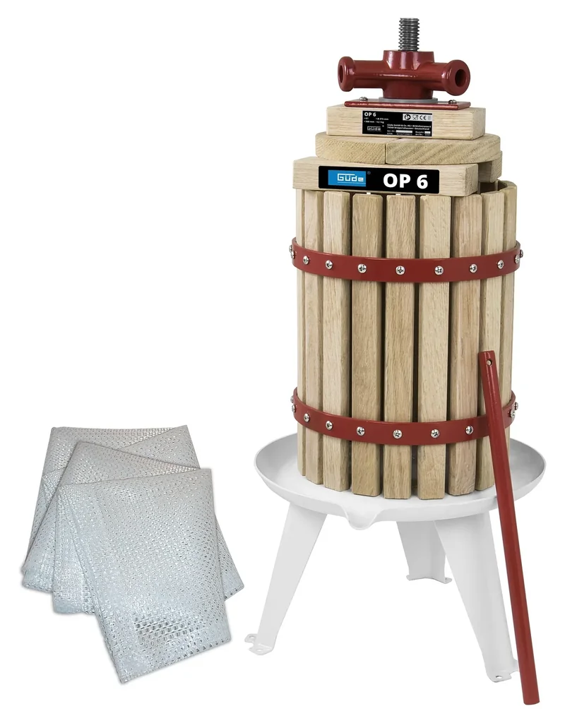 Set Obstpresse „OP 6“ mit 6 Liter Presskorb, mechanischer Antrieb + 2 Presstücher