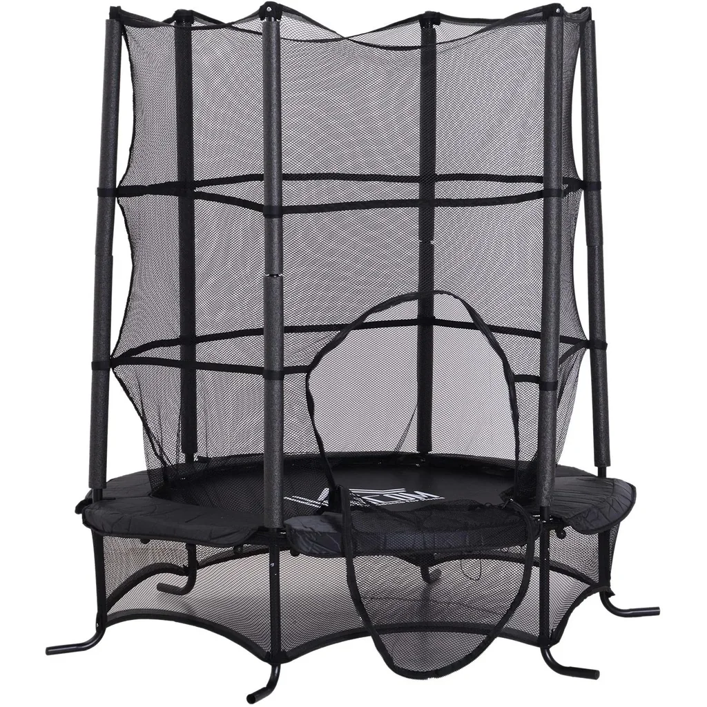 Trampolin Kinder Gartentrampolin mit Sicherheitsnetz Randabdeckung gepolstert Stahl Schwarz Ø170cm bis 45kg