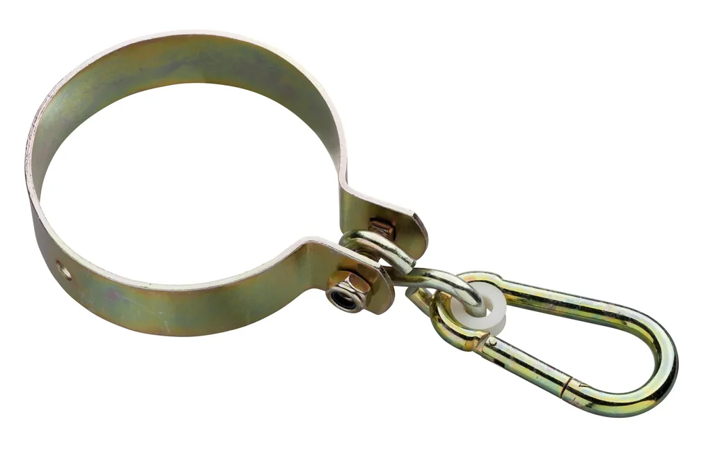 Schaukelhaken gelb-verzinkt Ø120 mm, Stärke 3 mm mit Karabiner für Rundholz