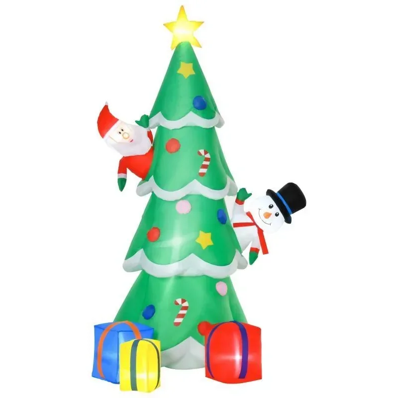 Aufblasbarer Weihnachtsbaum mit Weihnachtsmann Schneemann und Geschenkbox 210 cm