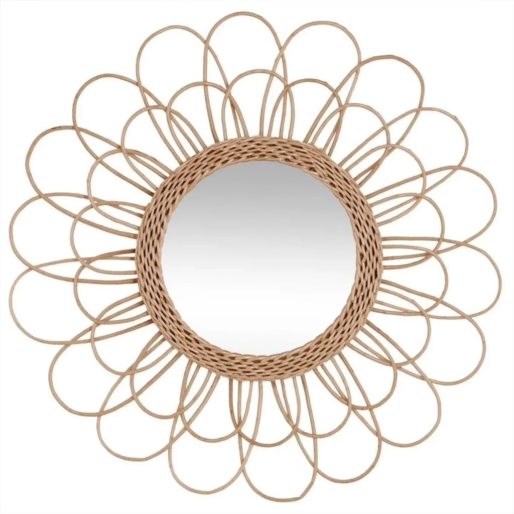 Spiegel im Blumenrahmen - 56 cm - Braun/Rotan