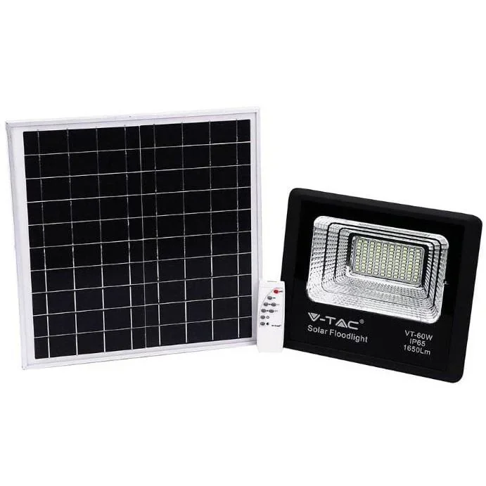 VT-60W Solar-Flutlicht mit Solarpanel - 1650 Lm - 6000K - Schwarz