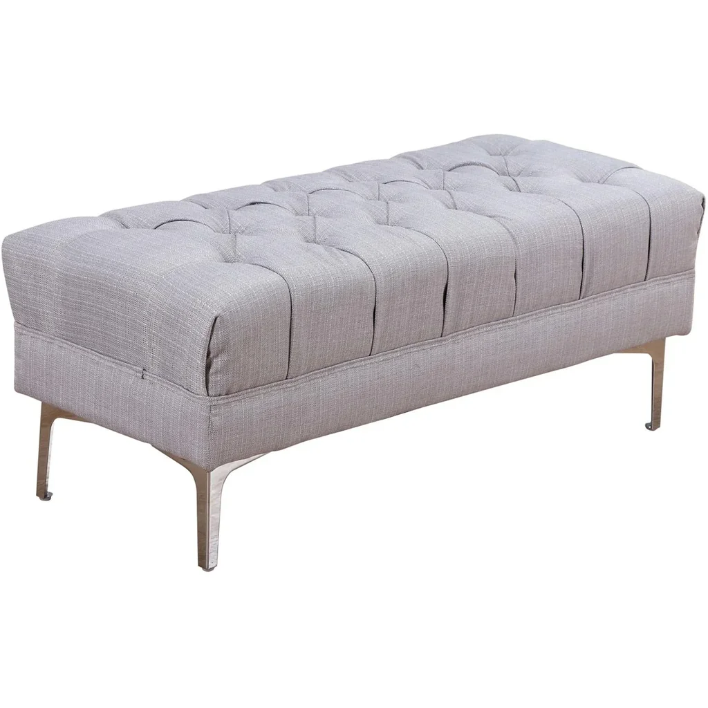 Polsterbank Truhenbank Retro Leinen Metallfüße Grau