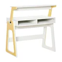 Schreibtisch Stehpult und Sitzpult mit verstellbarem Regal Bürotisch mit 2 Fächer Home-Office helles Kiefer beige Weiß 9