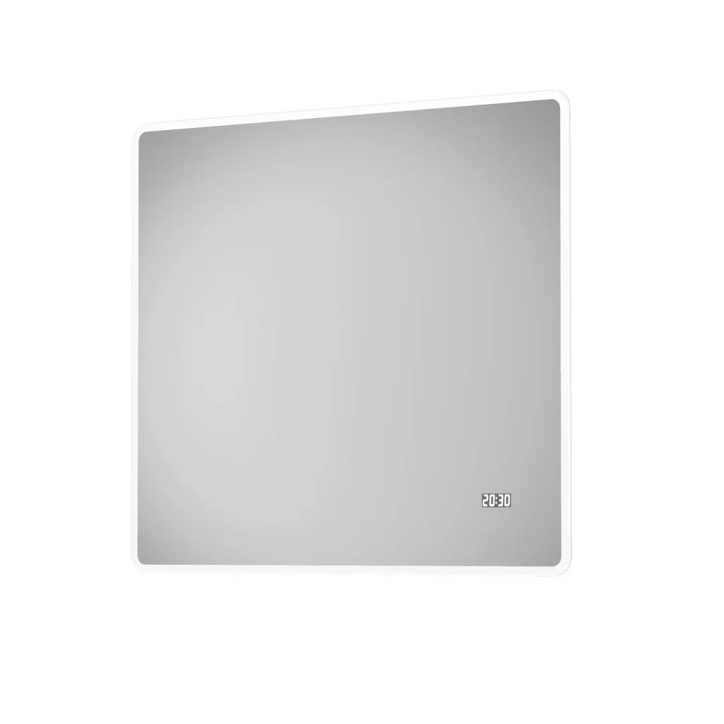 Badezimmerspiegel mit Beleuchtung, "Sun" - 120 x 70 cm - Lichtumrahmung - Lichtfarbe neutralweiß - Digitaluhr