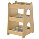 Katzenbett dreiistöckiges Katzenhaus mit Löcher weichen Kissen Polyester MDF Natur+Weiß+Grau 50 x 43 x 74 cm