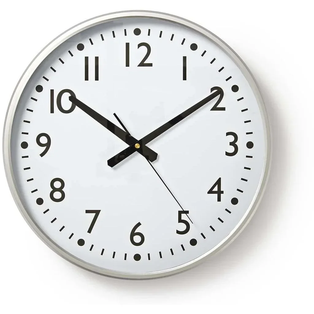 Nedis Wanduhr - 38 cm Durchmesser mit gut lesbaren Zahlen - Silber