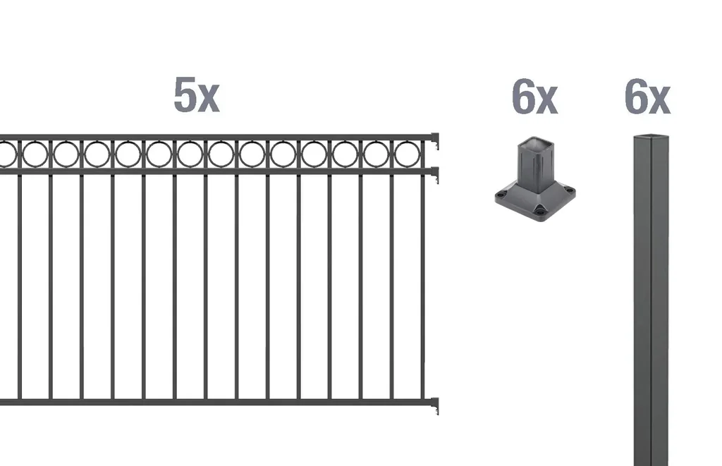 Zaunkomplettset Circle, zum Aufschrauben, anthrazit, Höhe 120 cm, Länge 10 m