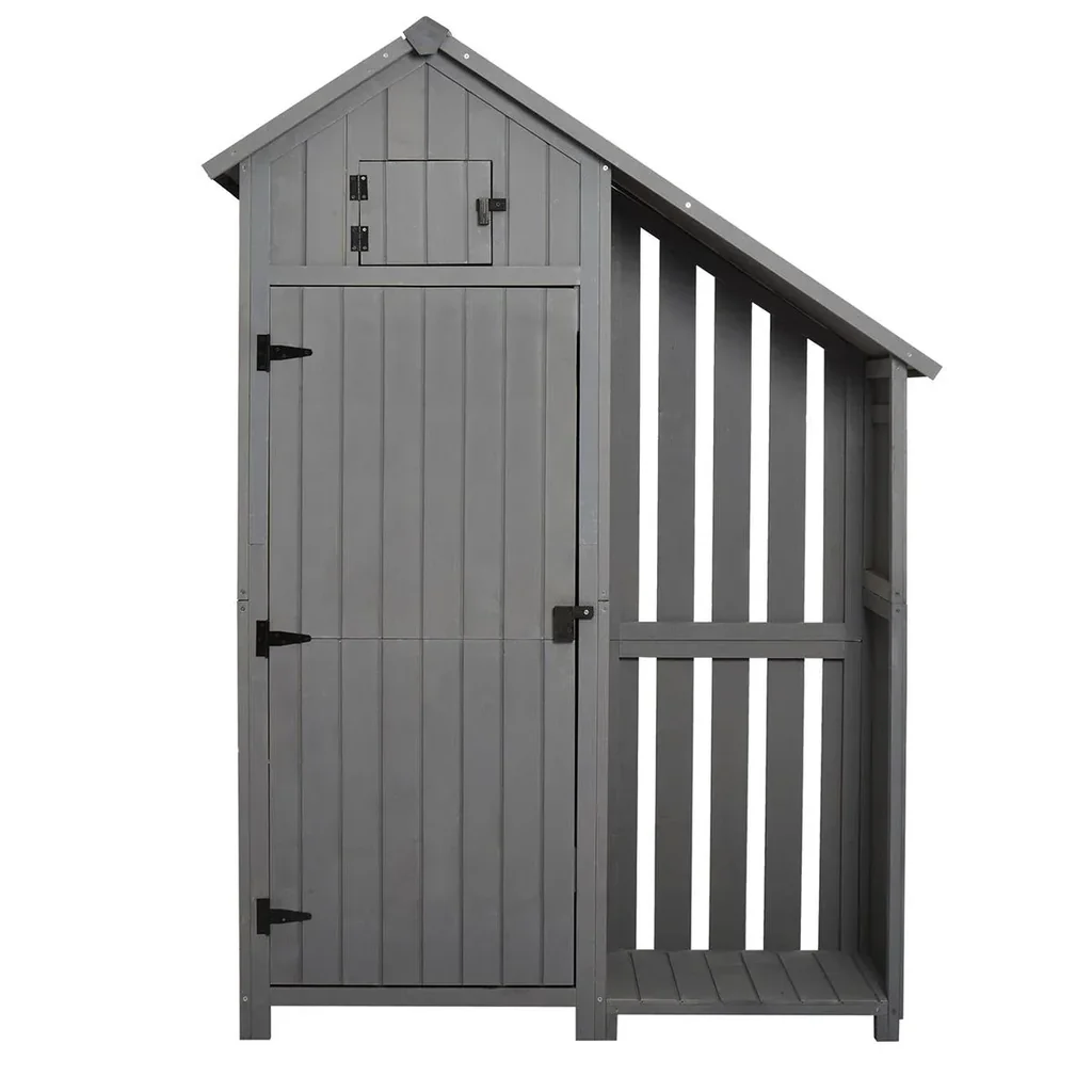 Gartenschrank Holz Geräteschuppen Gartenhaus Geräteschrank Holzhütte Giebeldach Grau+ Schwarz 129 x 51,5 x 180 cm