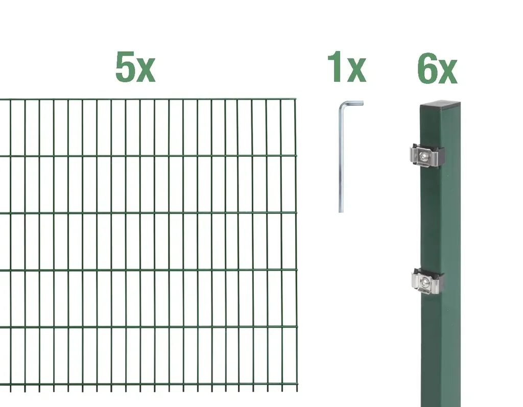 Doppelstabmattenzaun Komplettset, grün, Höhe 120 cm, Länge 10 m