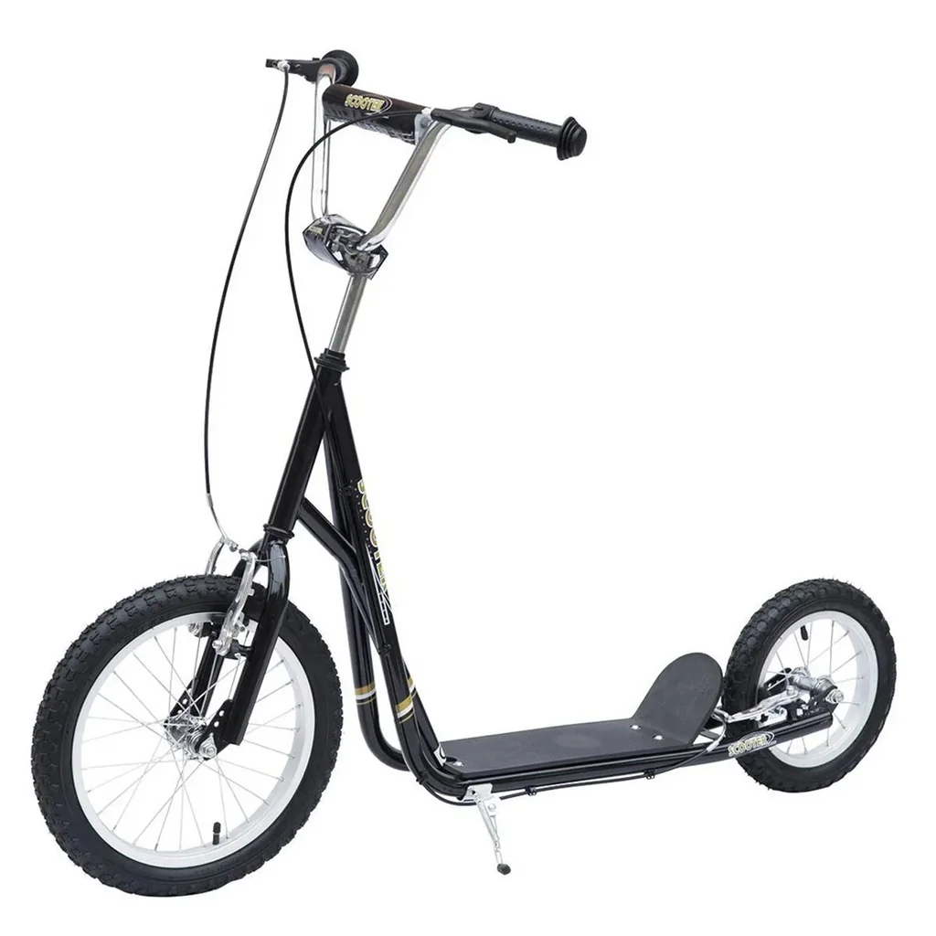 Kinderroller Scooter Tretroller Cityroller Kinder Roller Kickboard ab funf Jahren 16/12 Zoll Schwarz 135 x 58 x 92-100 c