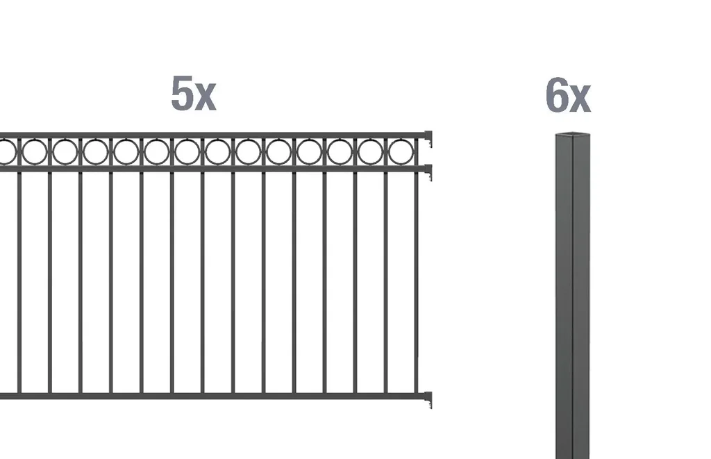 Zaunkomplettset Circle, zum Einbetonieren, anthrazit, Höhe 100 cm, Länge 10 m