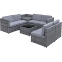 8-tlg, Polyrattan Gartengarnitur Gartenmöbel Garten-Set Sitzgruppe Loungemöbel Beistelltisch als Aufbewahrungskorb Grau