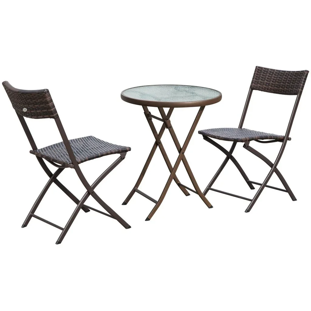 Bistroset Balkonset 3 tlg, Polyrattan Klappbar Braun