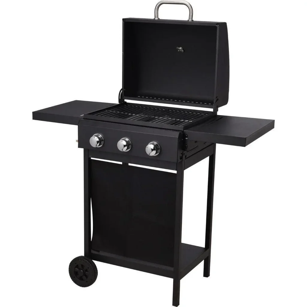 Vargan Gasgrill - 3 Brenner - Grillfläche 38 x 24,5 cm - Schwarz