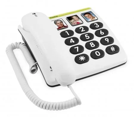 Schnurgebundenes Großtastentelefon PhoneEasy 331ph weiß, mit optischer Anrufsignalisierung, 3 Direktwahl-Fototasten