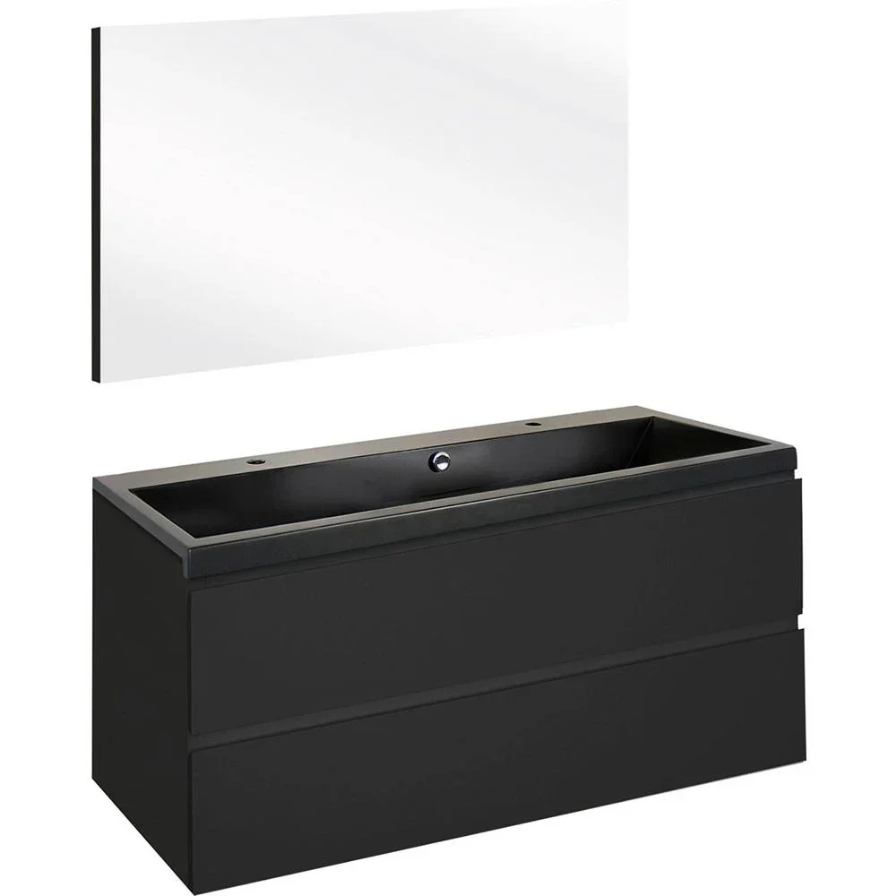 Concept Badezimmermöbel met spiegel 100cm - schwartz/schwartz