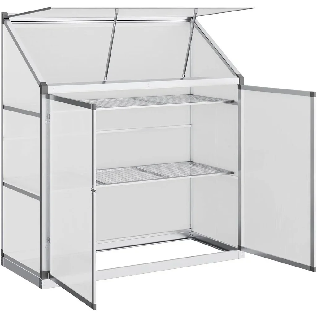 Alu-Gewächshaus mit Schiebetür Fundamentrahmen 3 Ebenen Frühbeet 129,5 x 58 x 140,5 cm Treibhaus Pflanzenhaus Tomatenhau