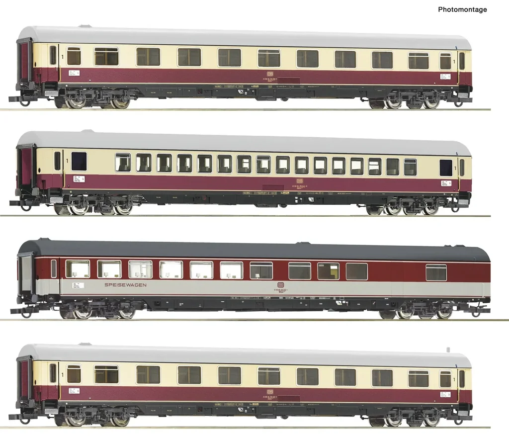 Wagenset mit vier Schnellzugwagen für den Trans-Europ-Express  Saphir  der Deutschen Bundesbahn